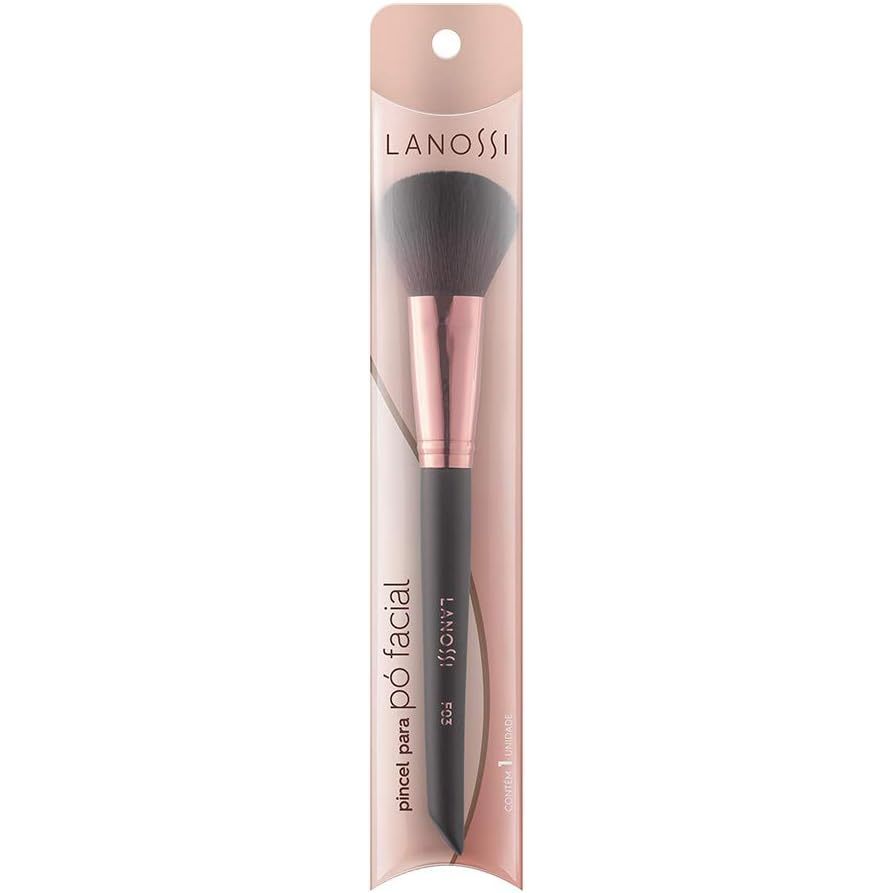 Pincel Para Pó Facial Lanossi F03 - Rose Black Cabo de Madeira | Cerdas Seguras e Toque Suave