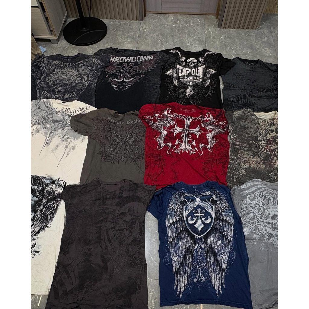 Affliction T Camisa Americana Retro Algodão Em Torno Do Pescoço Lavado Hip Hop Casal Verão Especiais Usar Topo