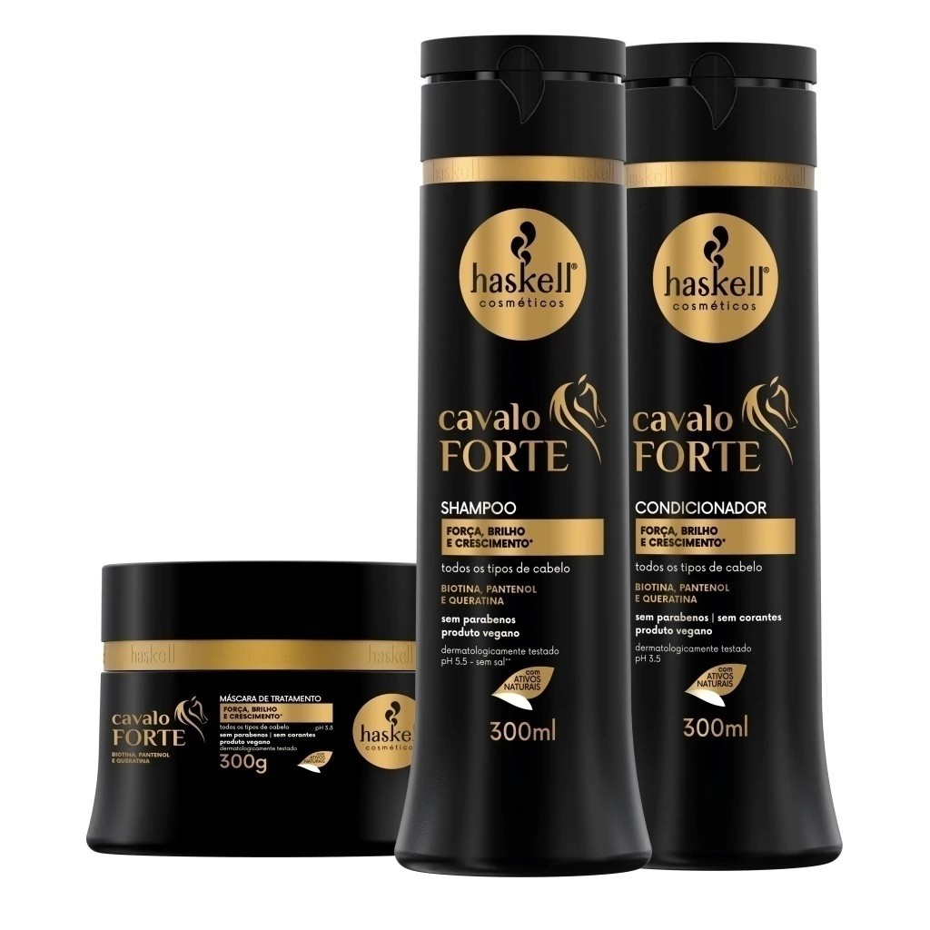 Kit Cavalo Forte Shampoo, Condicionador e Máscara 300ml em Oferta na Shopee