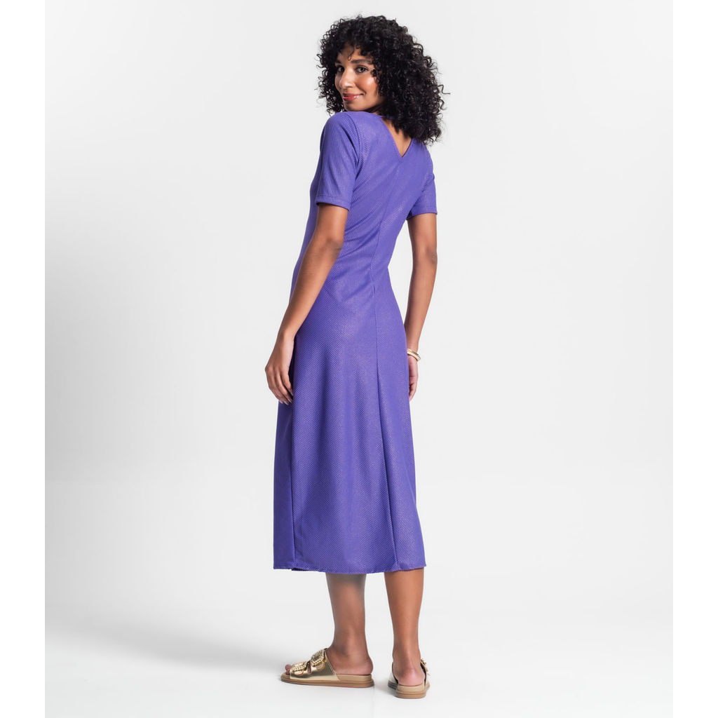 Detalhes do Vestido Midi Ribana Canelada Lurex Rovitex Roxo