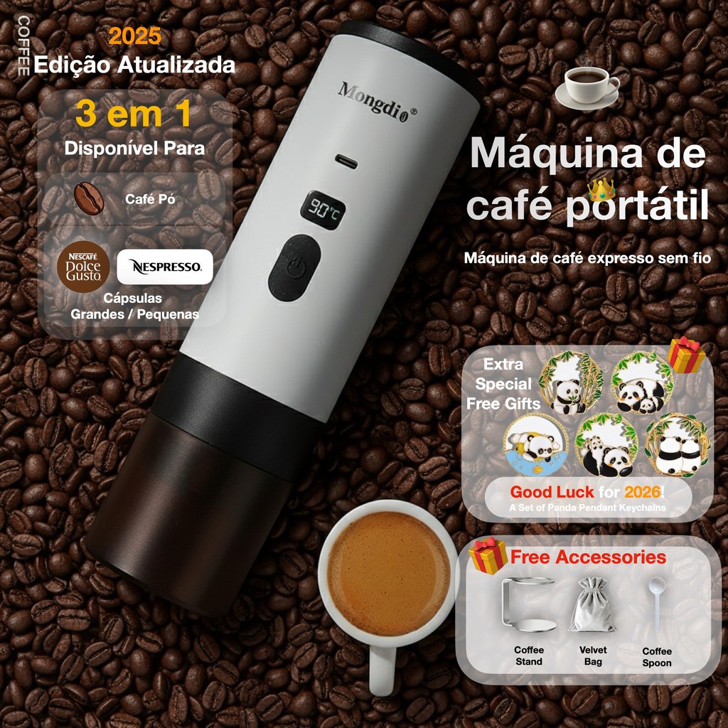 Máquina de Café Espresso Portátil 3 em 1 USB-C | 7800 mAh | 15 Bar | Cápsulas & Café Moído | Hot & Cold | Brinde Panda 2