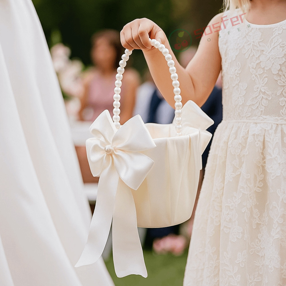 Cesta De Flores SOSFER , Casamento Com Laço Branco De Cetim Alça , Flor De Noiva Portátil