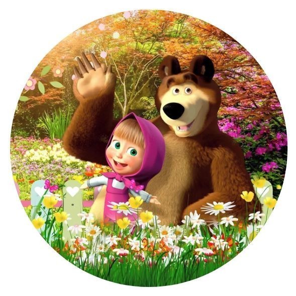Painel Redondo Masha e o Urso Festa Tecido Sublimado 1,50x1,50m