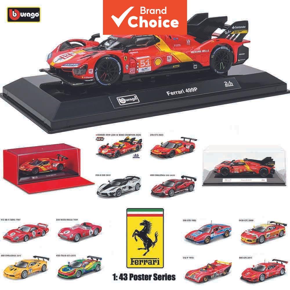 Bburago 1:43 Escala Carros de Coleção Ferrari Supercar Série, Ferrari 499P LMH & 296 GT3 (2022), Modelo de Liga