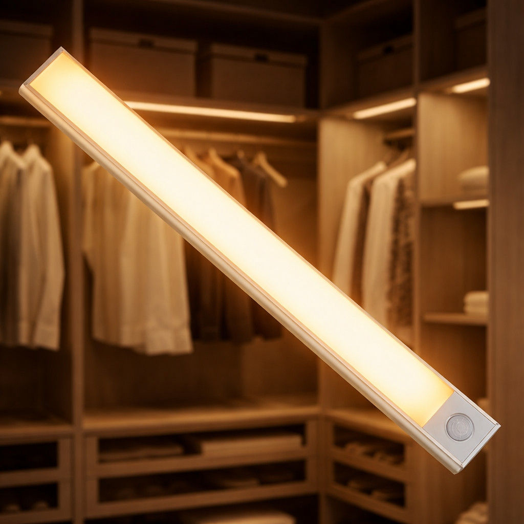Luz LED Barra Sensor Inteligente Recarregável USB 3 Tons Luz Quente Frio Neutro Sem Fio Para Armário Closet Cozinha