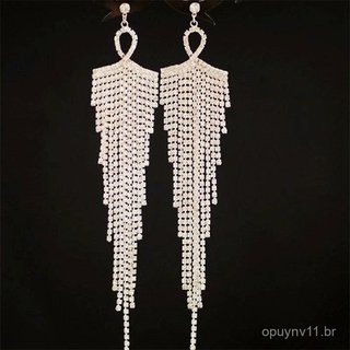 Brincos de prata s925 com strass, brincos com franjas, estilo vintage longo, brincos super delicados para mulheres, únic