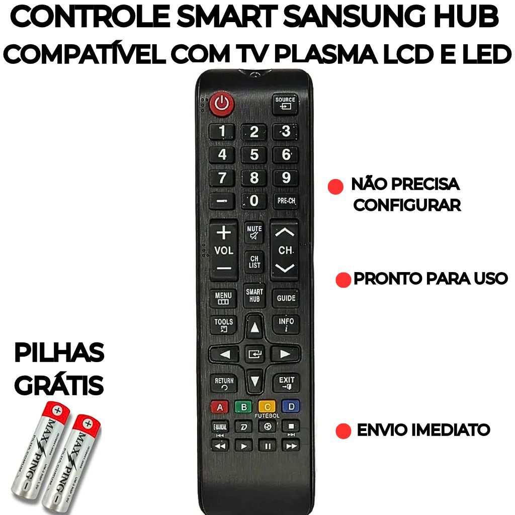 Controle Remoto Samsung Smart TV Hub Compatível Plasma LCD LED Funciona na Hora Não Precisa Configurar Pronto Para Uso