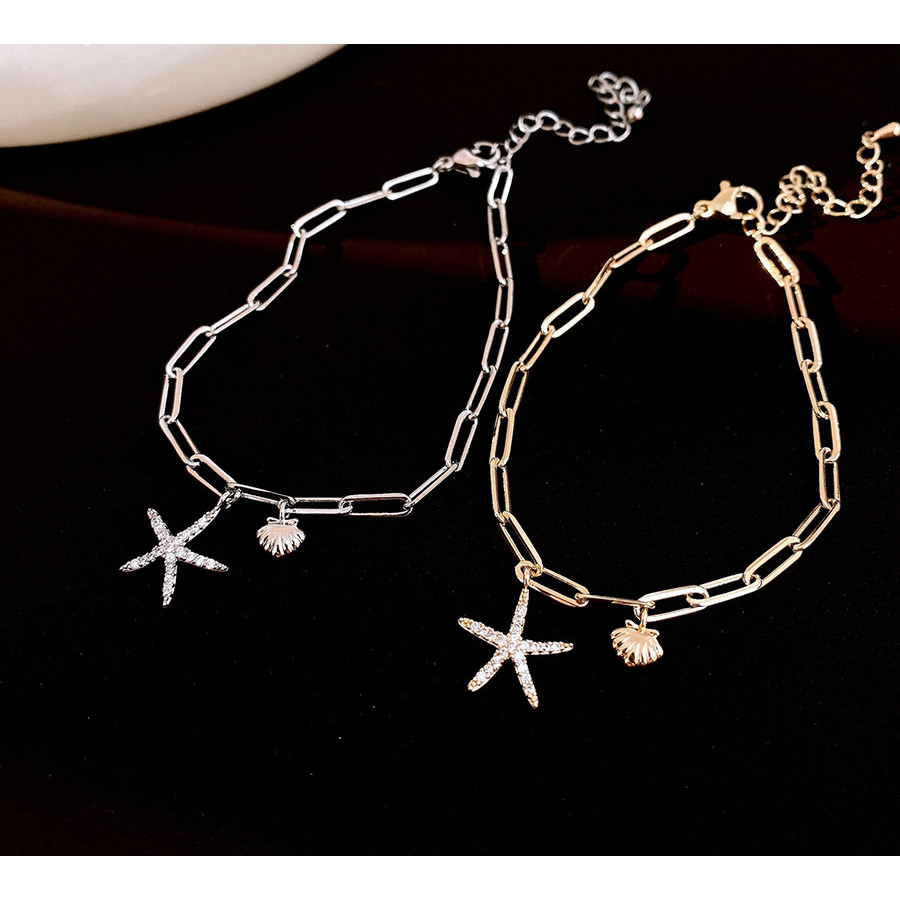 [Estoque pronto] 14k banhado a ouro Real zircão concha estrela do mar pulseira luz luxo High-End pulseira coreana simple