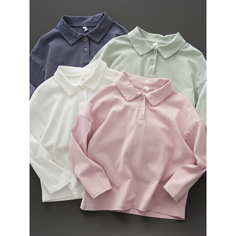 Crianças camisa POLO de algodão puro meninos meninas algodão manga comprida lapela camiseta primavera outono estilo cria