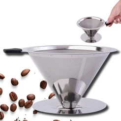Filtro De Café Coador Aço Inox 104 Extra Grande Reutilizável C/ Suporte - Passador Individual Portátil Lavável