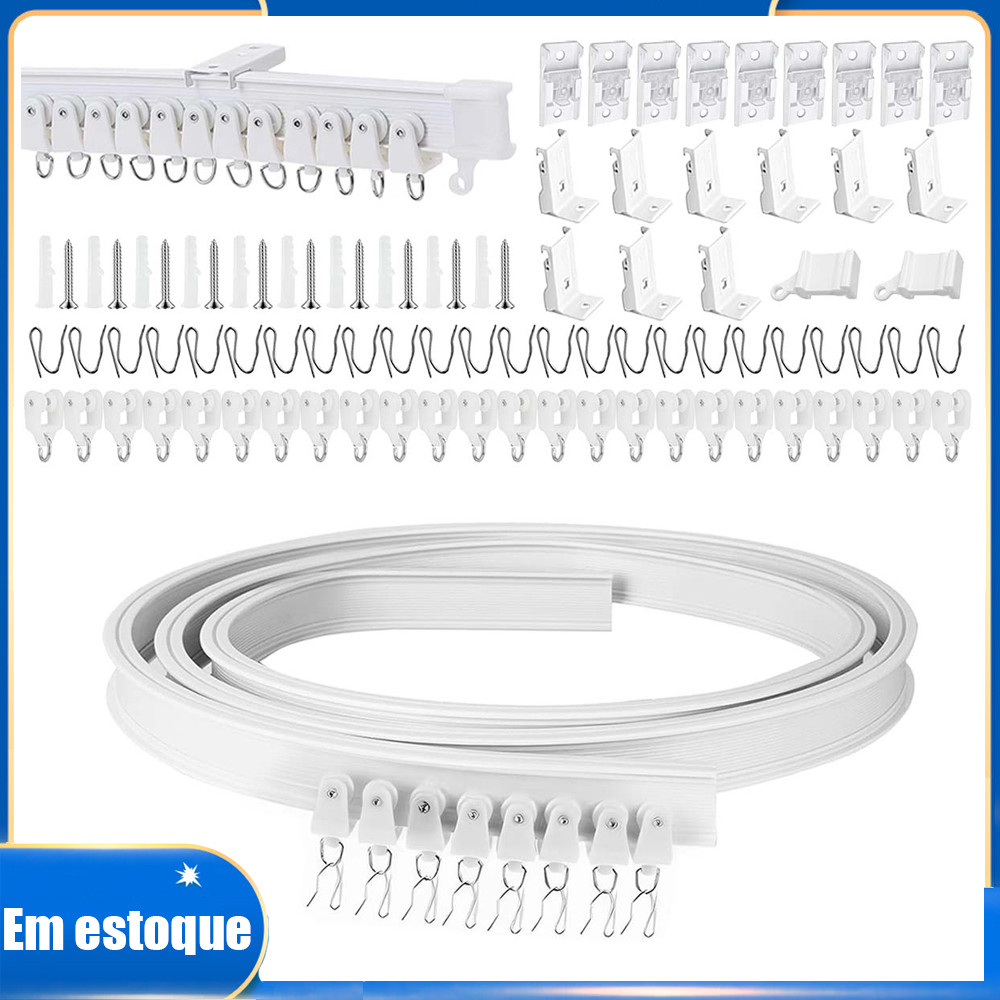 Trilho de cortina de teto dobrável, haste de teto divisória de quarto, adequada para RV, 3 metros, branco