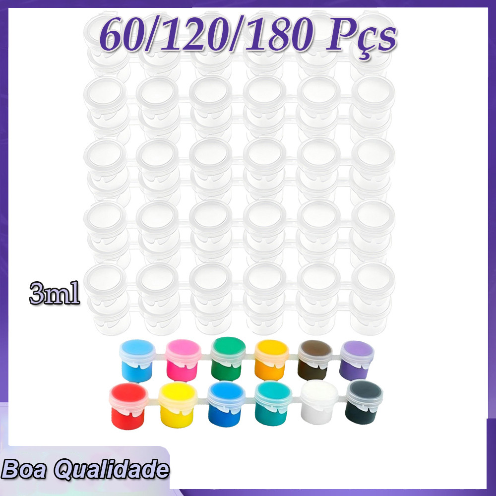 60/120/180 potes de tinta vazios 3ml Tiras para panelas de tinta Recipientes para artesanato e pinturas em salas de aula