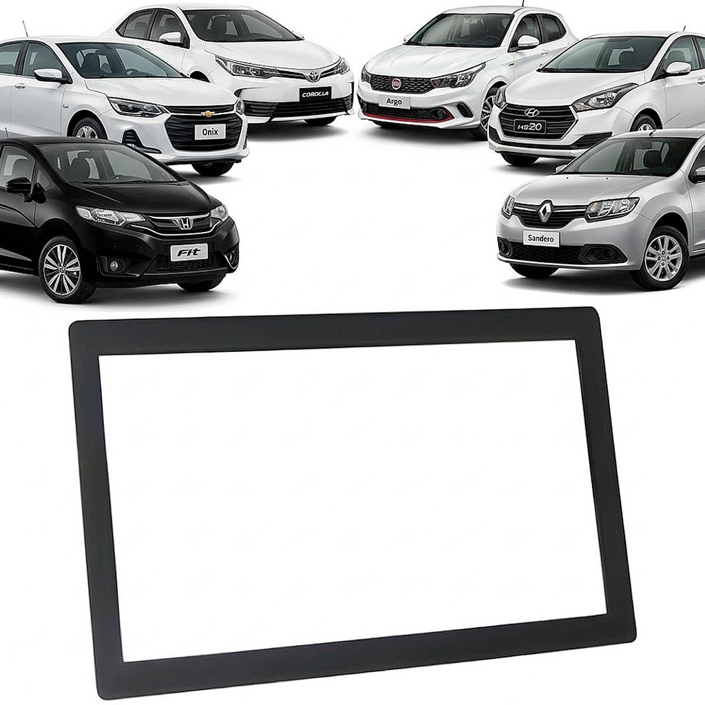 Moldura 2 Din Universal Padrão Japonês Preta Fiamon Adaptador Central Multimídia DVD Rádio Carro