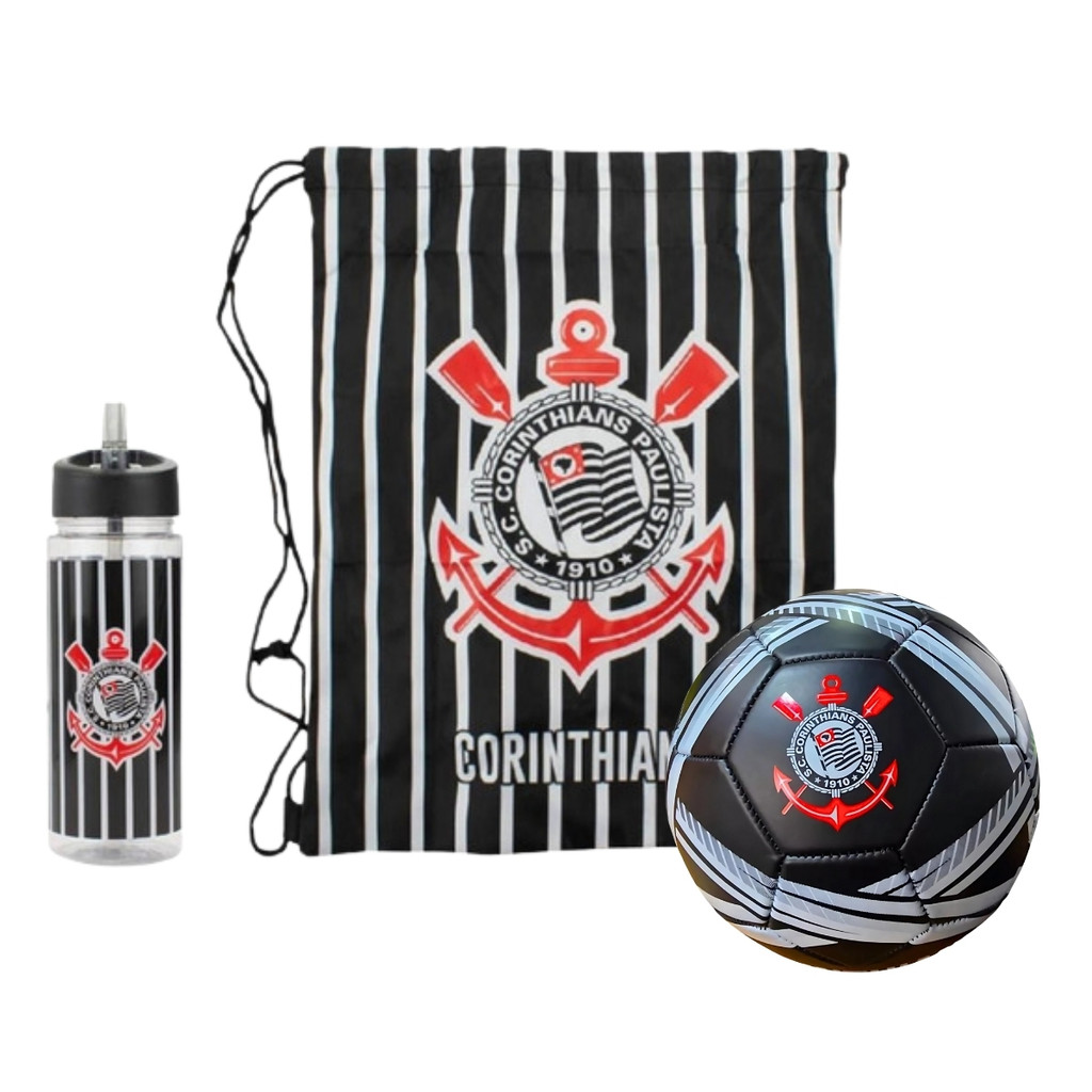 Kit Esportivo Bola De Futebol Garrafa 450ml C/ Canudo E Mochila Tipo Saco Ideal Pra Lazer Diversão Esporte Ao Ar Livre