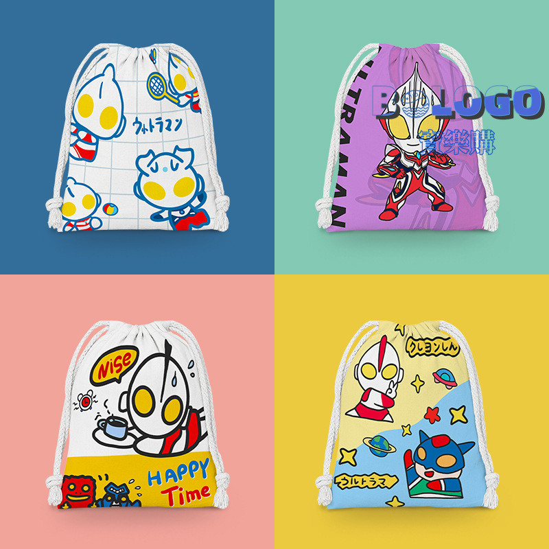 Ultraman saco de cordão cordão cordão dos desenhos animados pequeno saco de pano estudante saco de armazenamento de arti