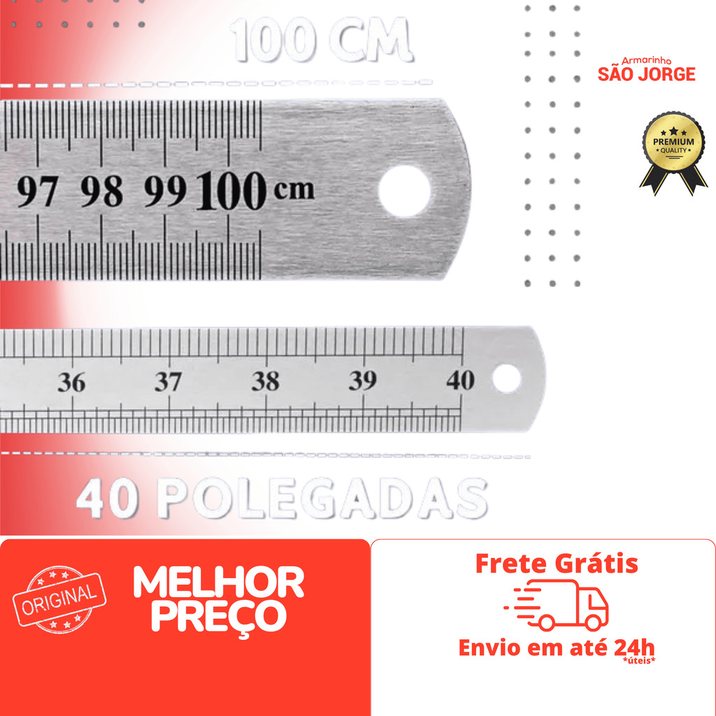 Regua de Aço Metal Inox Dupla Face 60cm/100cm- Artesanato e Patchwork