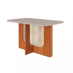 Mesa de Sala Jantar Louise c/Tampo Madeirado Vidro 130x80cm Cinamomo/Off White - Cimol