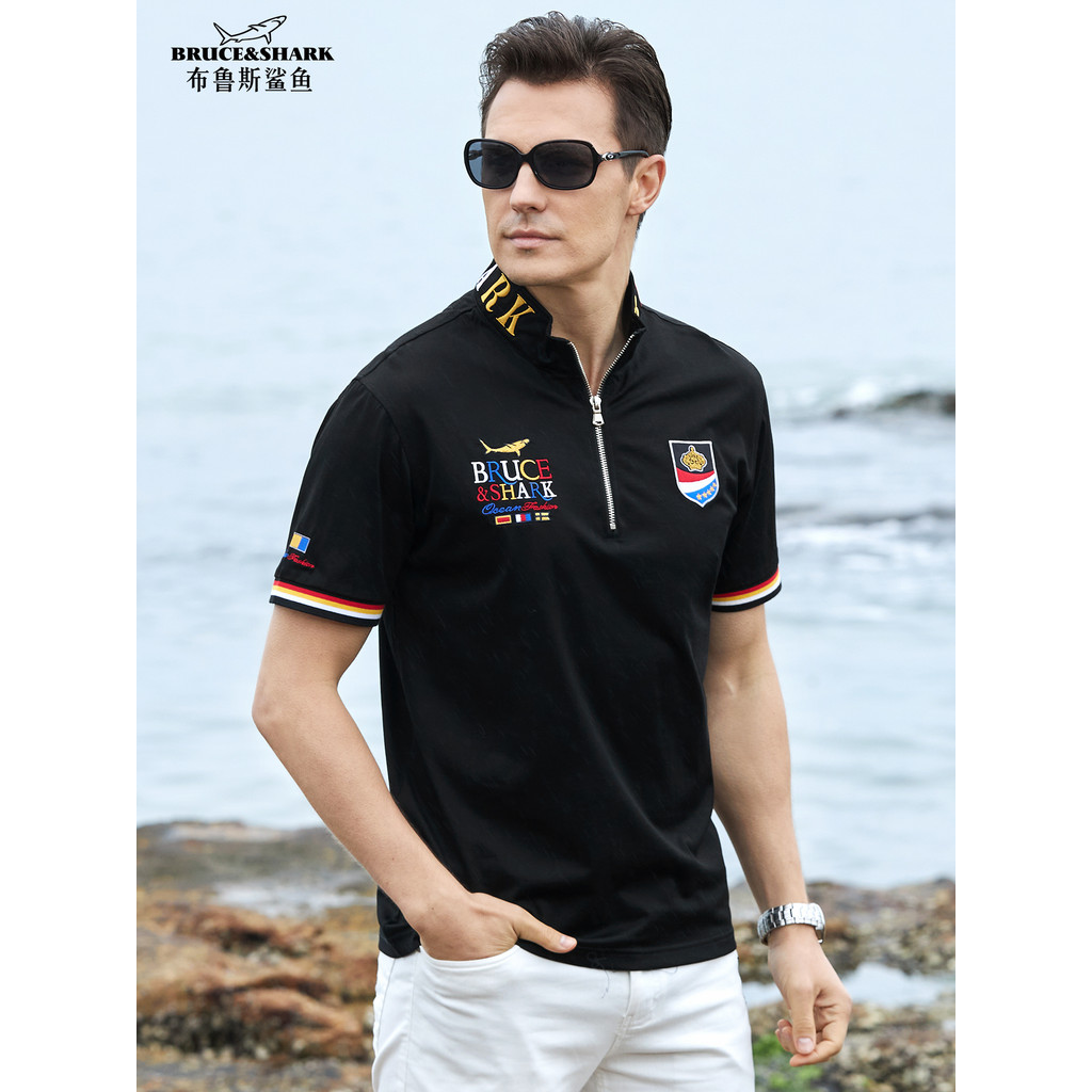 Verão novo estilo camiseta masculina puro algodão de manga curta tubarão prússia Street Wear solto tamanho grande camisa