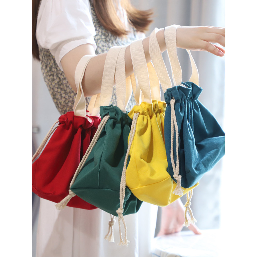 Saco de lona com cordão saco de embreagem estilo japonês portátil almoço saco de grande capacidade simples cordão lanche
