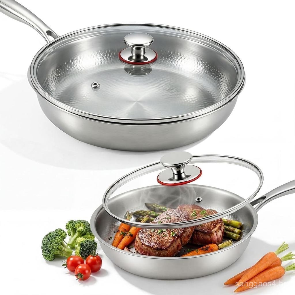 LemonRoad Conjunto de 2 Panelas de Titânio de 10,24" e 11,81", Panela de Titânio Martelada com Tampa para Cozinhar, Durá