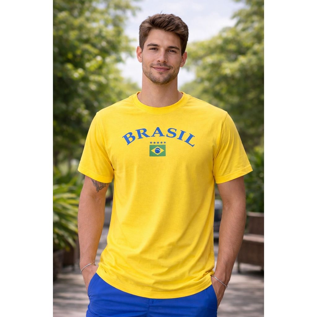 Camiseta Masculina 100% Algodão Masculina Do Brasil Torcedor Copa Estampada T-Shirt Estampa