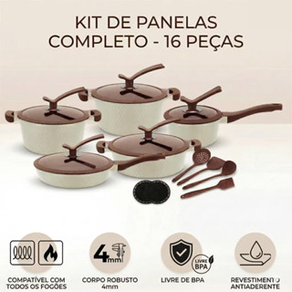 Conjunto Jogo De Panelas Antiaderente Revestido em Cerâmica Gás Indução 12 Peças em Oferta na Shopee