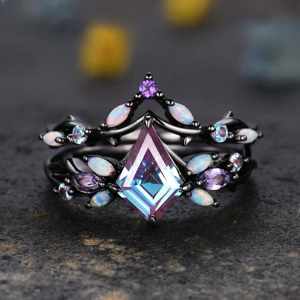 2 Pc/set Nova Moda Retro Galvanoplastia Arma Preto Cheio De Diamante Cor Tesouro Anel Jóias Femininas Acessórios De Pres