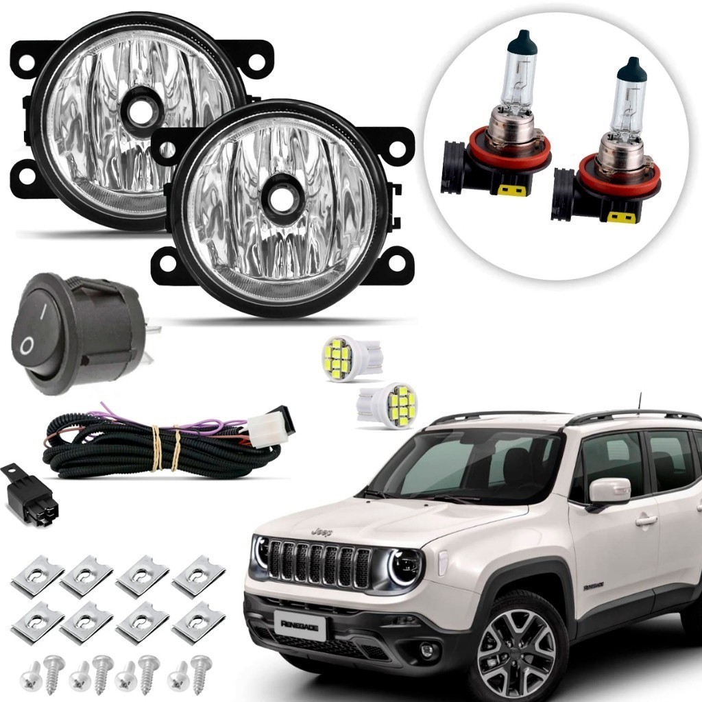 Kit farol de Milha Neblina Auxiliar Jeep Renegade 2016 2017 18 19 20 2021 2022