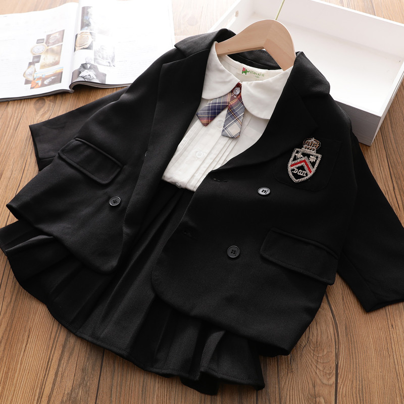 Meninas terno formal bebê moda terno jaqueta outono novo estilo médio grande crianças saia plissada novo estilo na moda