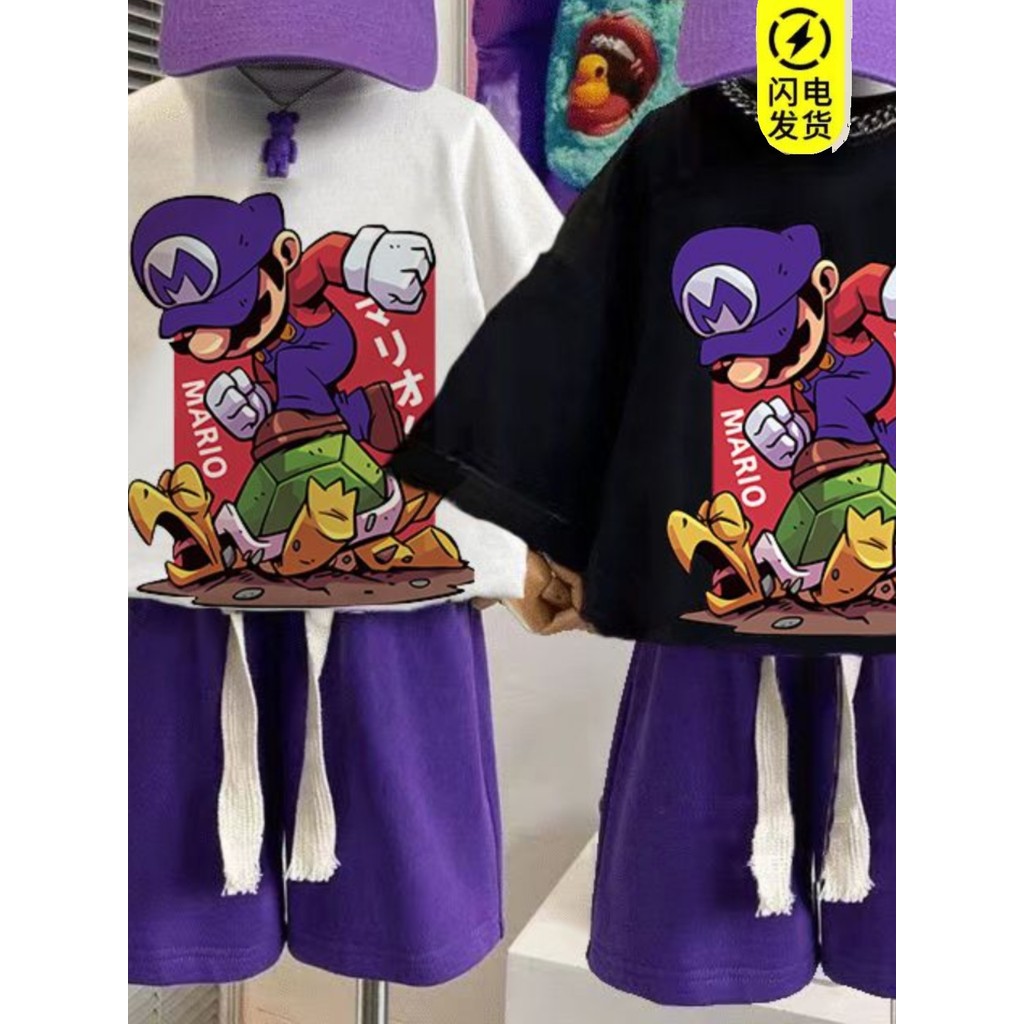 Algodão puro 2024 verão crianças meninos verão Casual esportes versão coreana médio grande crianças camiseta Super Mary 