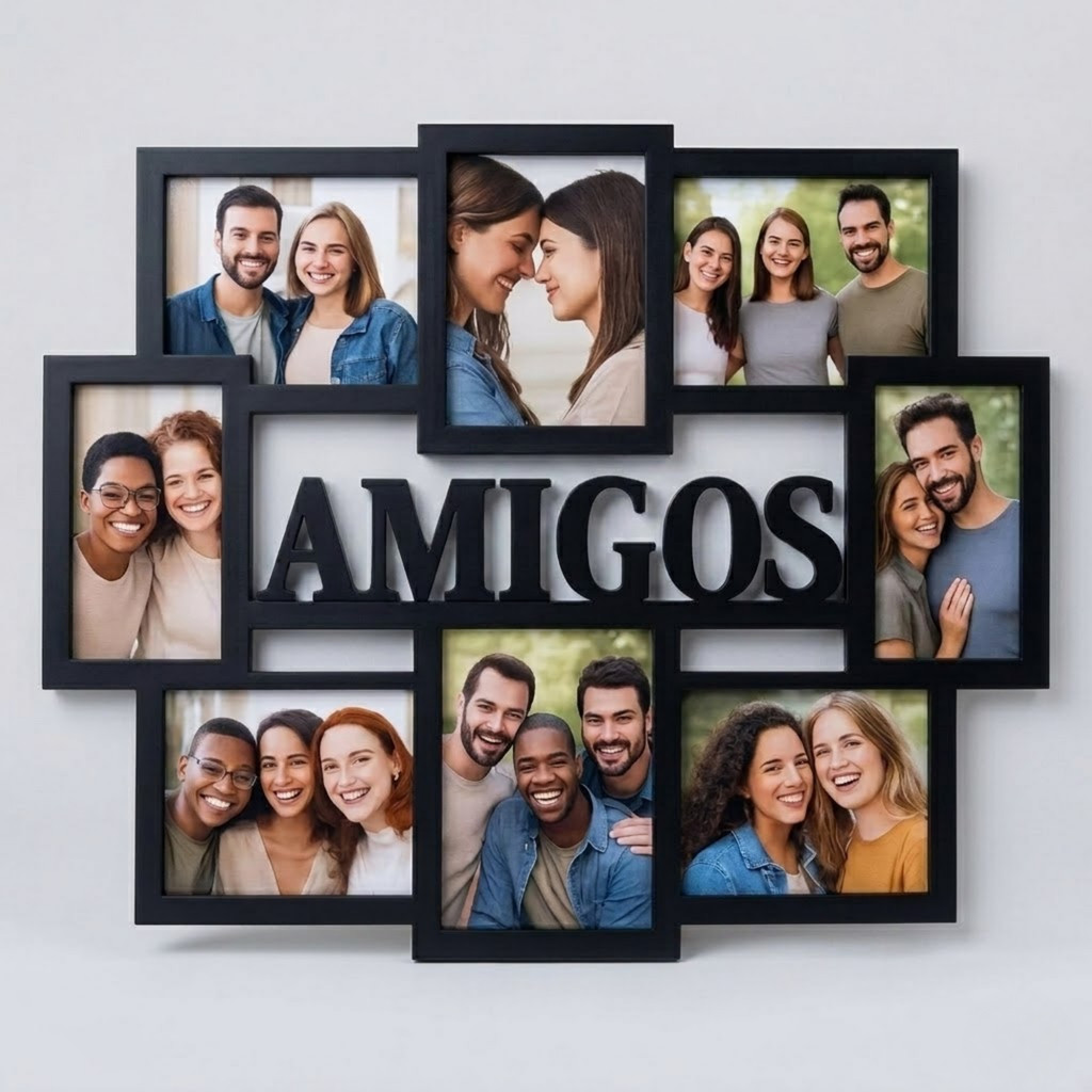 Mural Porta Retrato 8 Fotos MDF Decorativo 62x49cm - Amigos