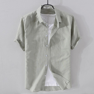 Renben camisa de linho de algodão masculina de manga curta linho solto verão linho cor sólida estilo fino gola alta cami