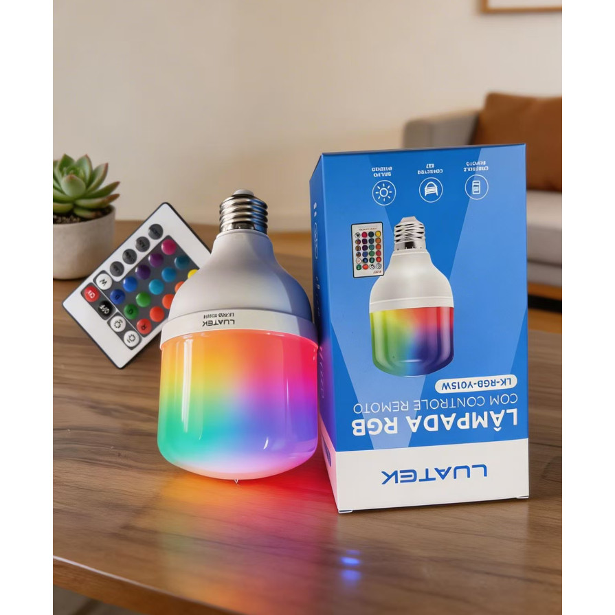 Lâmpada Led Rgb 15w Bivolt E27 Com Controle Remoto 127/220v Rgb (A)
