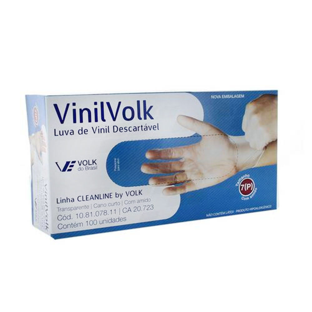 Luva de Vinil Volk Com 100 Un. Média