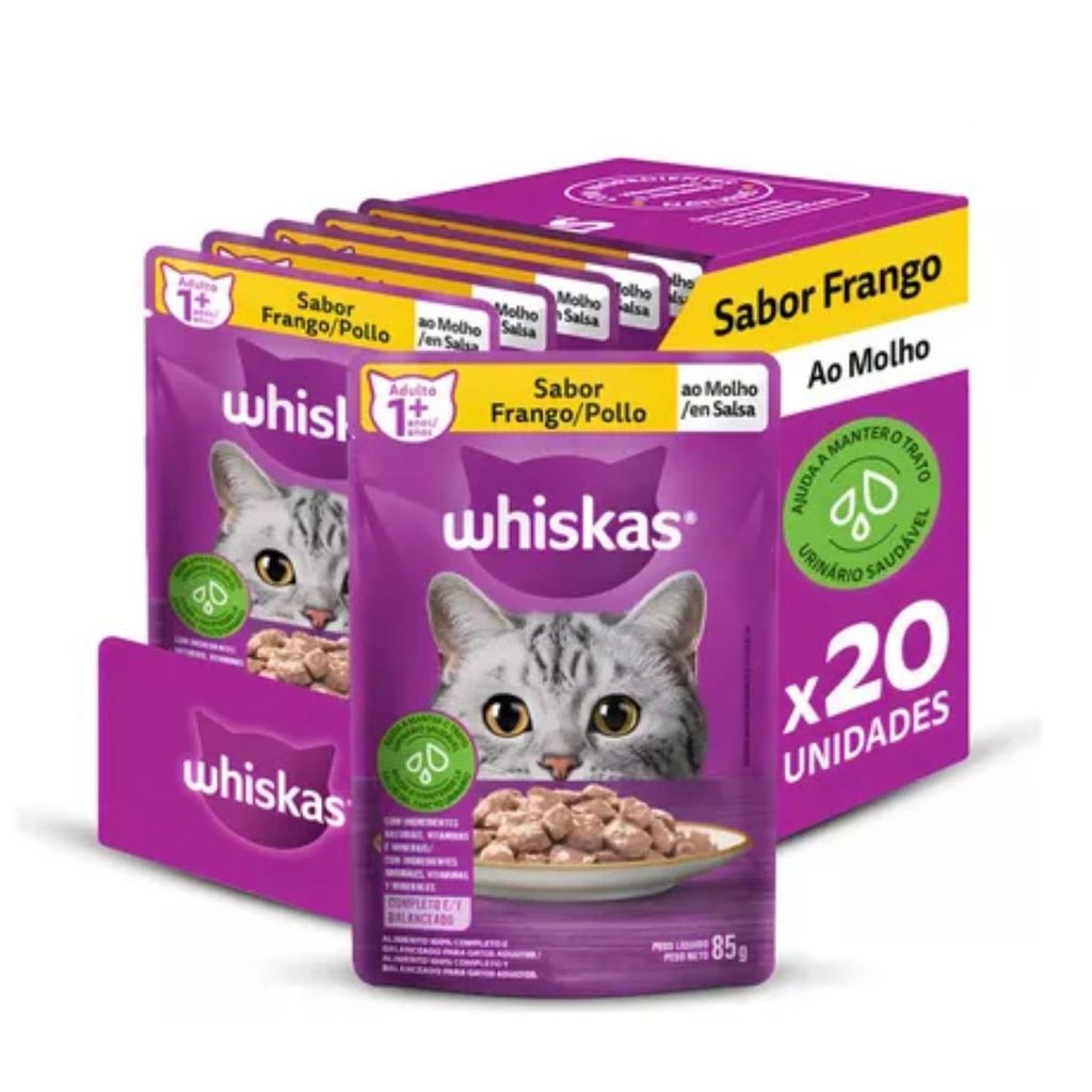 Kit 20 UN Sachê Whiskas P/ Gatos Sabor Frango 85G