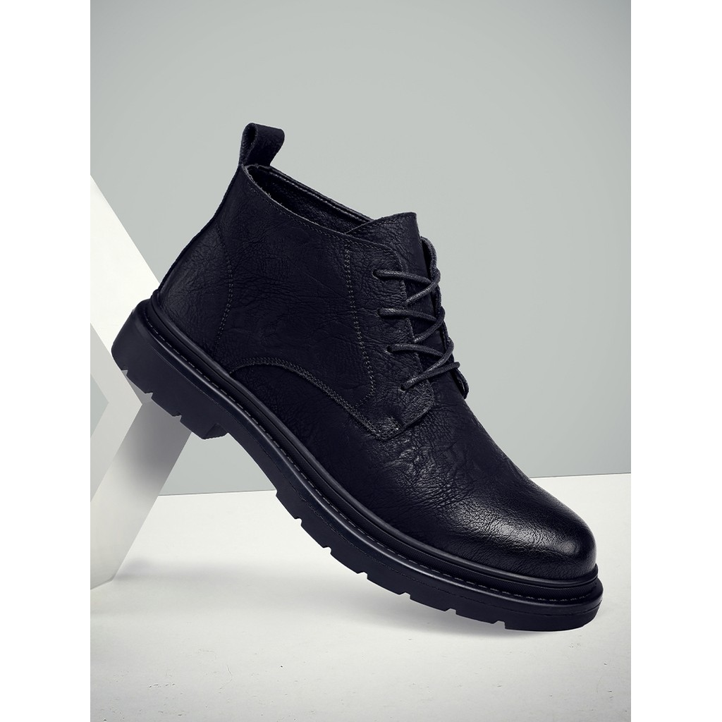 W inverno Martin botas masculinas de couro genuíno mais veludo All-Match estilo britânico botas curtas de couro genuíno 