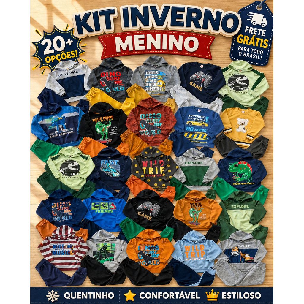 Kit Inverno Menino 2 3 4 5 Conjunto Moletom Infantil Barato Benefício Sortidos Sem Escolha  Promoção