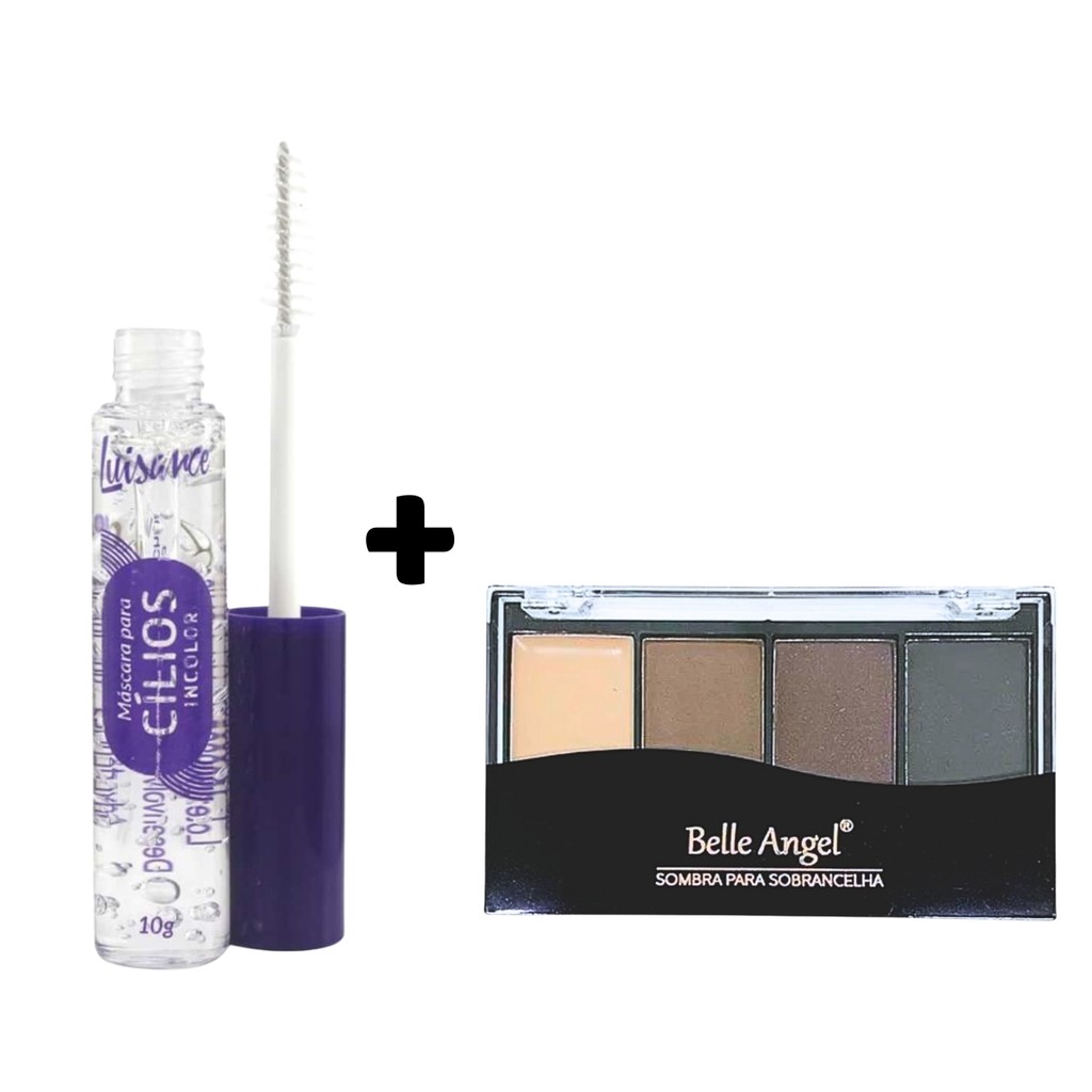 Kit Sombra para Sobrancelhas Trio com Primer e Máscara para Cílios Rímel Incolor Luisane Belle Angel