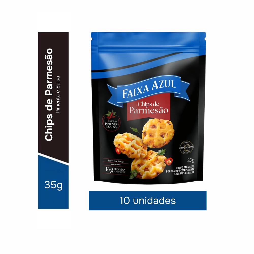 Chips de Parmesão Pimenta e Salsa Faixa Azul Pouch 35g - 10 Unid.