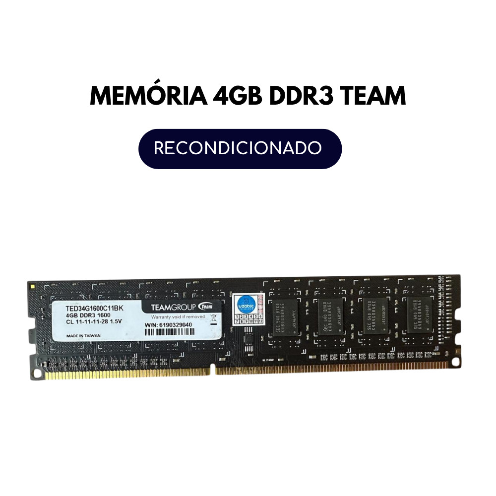 MEMÓRIA 4GB DDR3 TEAM- RECONDICIONADO