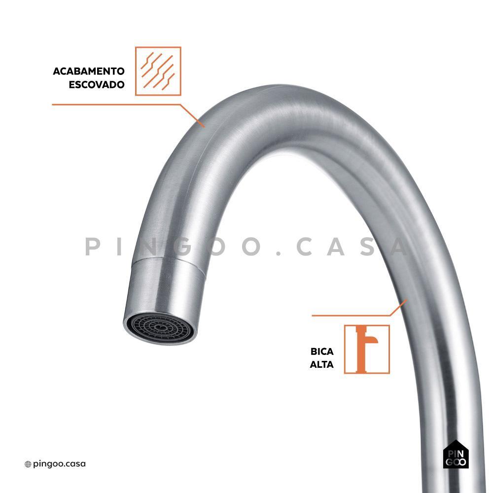 Torneira Para Cozinha Misturador Monocomando Escovado Aço Inox 304 Tocantins Pingoo - Prata · foto 2
