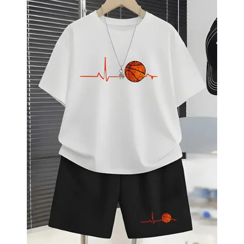 Conjunto Camiseta Algodão Bermuda Infantil Estampa Basquete