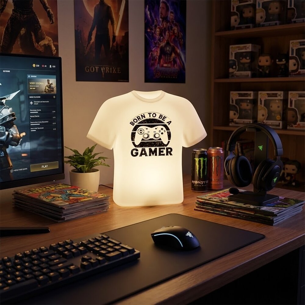 Luminária Gamer LED Camiseta Born To Be Gamer Light Decoração Quarto Setup Geek
