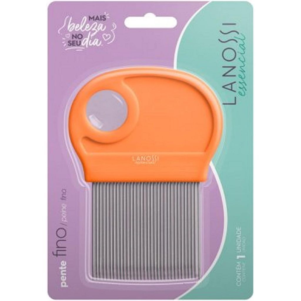 Pente Fino Lanossi Linha Essencial - Aço Inox com Lente de Aumento | Remove Piolhos e Caspa