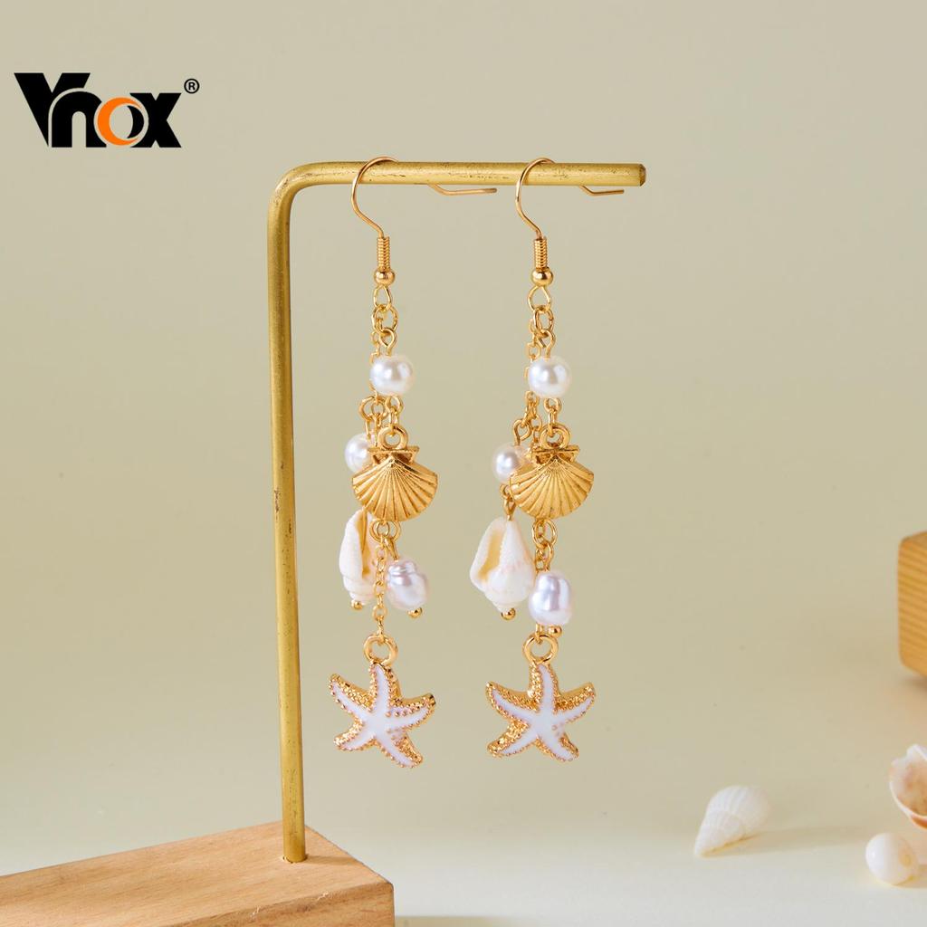 Vnox Boêmio Dourado Estrela Do Mar Concha Pérolas Falsas Tema Brincos Para Mulheres Meninas , Acessórios De Praia Oceano em Oferta na Shopee