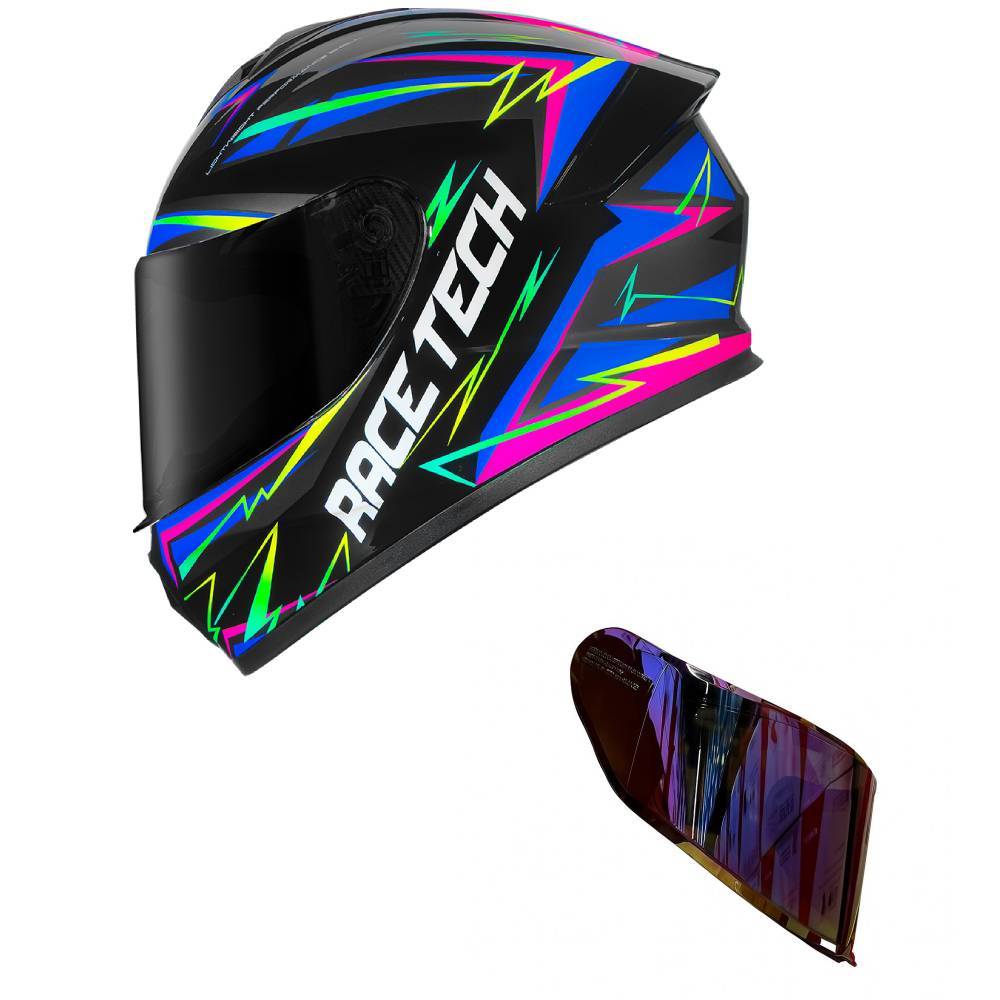 Capacete Race Tech Hit Spark Preto e Cinza Mais Viseira Camaleão Vermelha