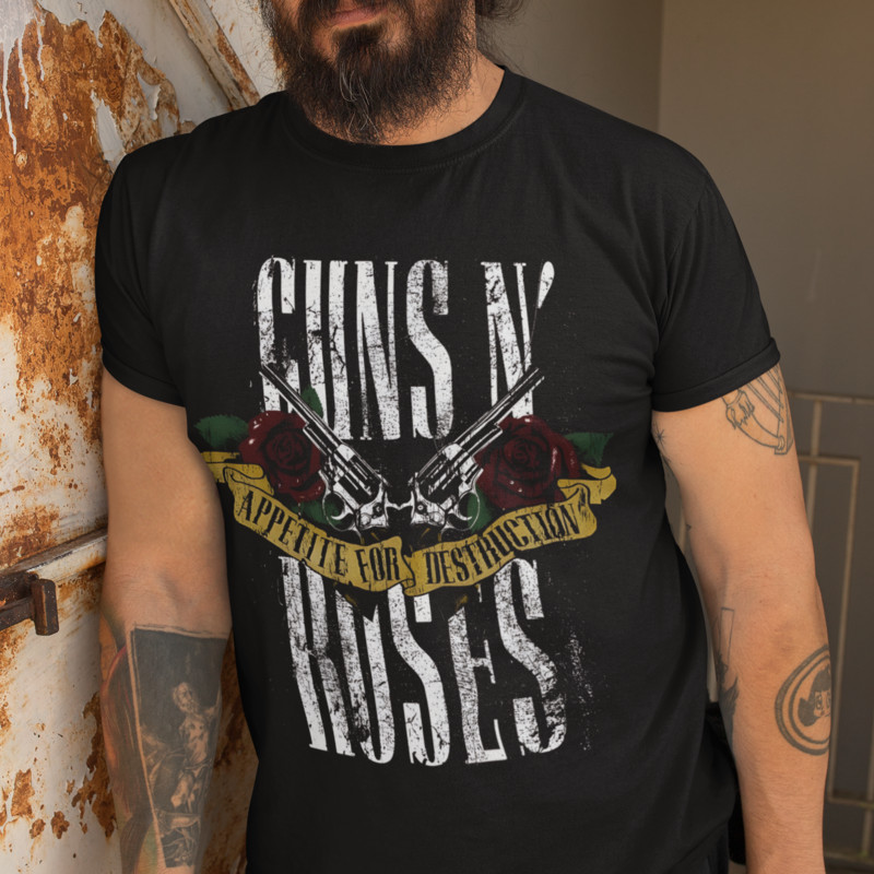 Camisa Guns N Roses Appetite For Destruction Rock & Roll Blusa Camiseta de Rock 100% Algodão Presente Kit Qualidade