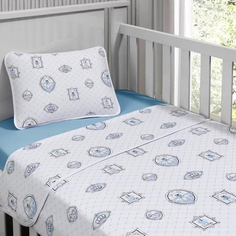 Jogo de Cama Berço Tecebem Malha 100% Algodao Estampado George 3 Peças Azul