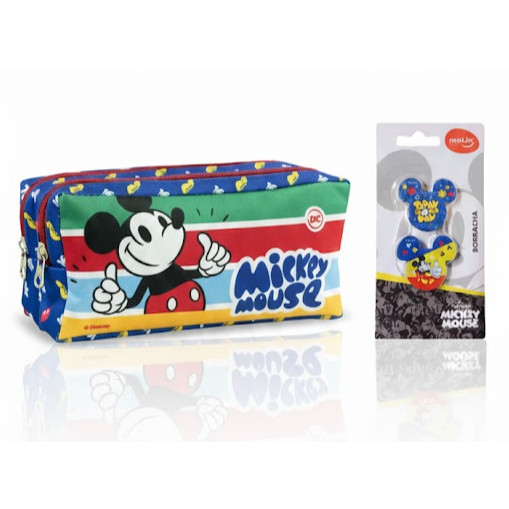 Kit Estojo Duplo Mickey Mouse Vermelho Dac Original + 2 Borrachas Mickey Mouse