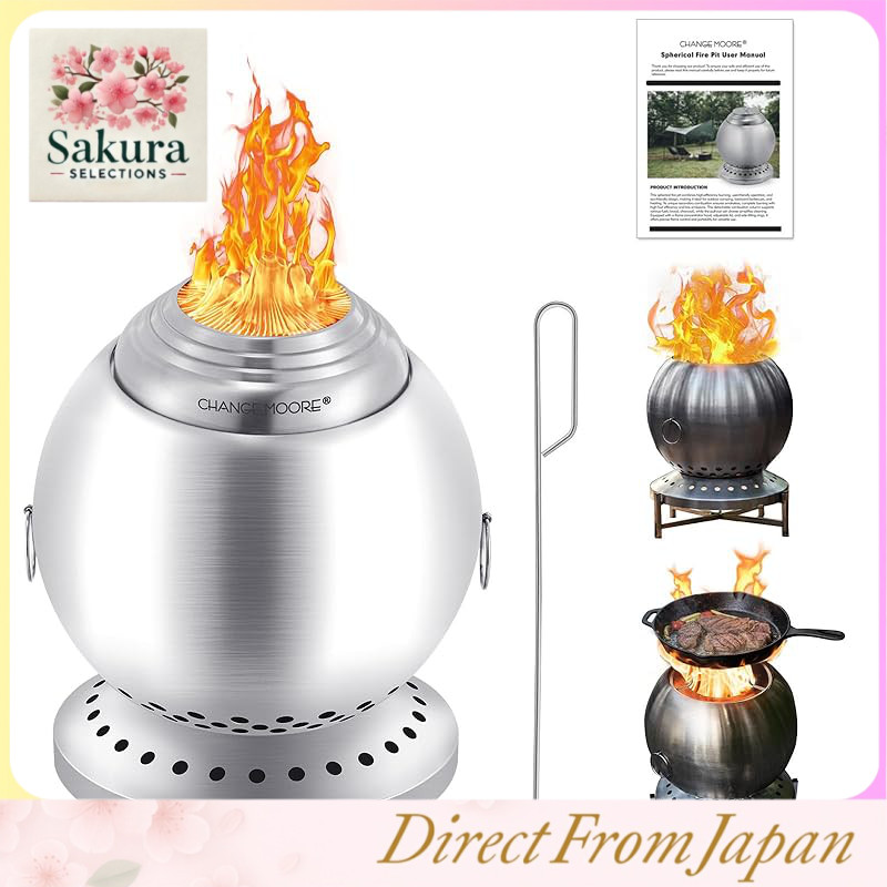 CHANGE MOORE Upgraded Multi-Combustion Spherical Wood Stove Fire Pit with High Combustion Efficiency, Fire Concentration Cover, Fire Poker, Fire Pit Mat, Ash Tray, Portable Outdoor Campfire Cooking Stove